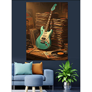 Mavi Gitar Dekoratif Kanvas - Mdf Ahşap Tablo 100x140 cm
