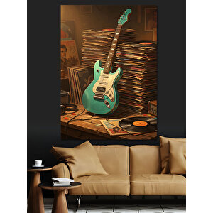 Mavi Gitar Dekoratif Kanvas - Mdf Ahşap Tablo 100x140 cm