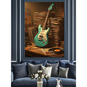Mavi Gitar Dekoratif Kanvas - Mdf Ahşap Tablo 100x140 cm