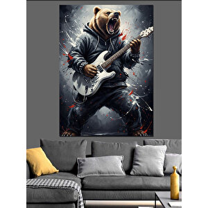 Elektro Gitar Çalan Ayı Dekoratif Kanvas - Mdf Ahşap Tablo 50x70 cm