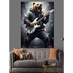 Elektro Gitar Çalan Ayı Dekoratif Kanvas - Mdf Ahşap Tablo 50x70 cm