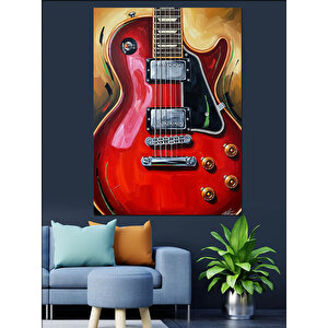 Kırmızı Gitar Rock Müzik Dekoratif Kanvas - Mdf Ahşap Tablo 50x70 cm