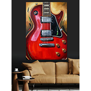 Kırmızı Gitar Rock Müzik Dekoratif Kanvas - Mdf Ahşap Tablo 50x70 cm