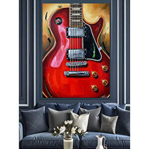 Kırmızı Gitar Rock Müzik Dekoratif Kanvas - Mdf Ahşap Tablo 50x70 cm