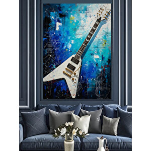 Mavi Arkaplan Elektro Gitar Dekoratif Kanvas - Mdf Ahşap Tablo 70x100 cm