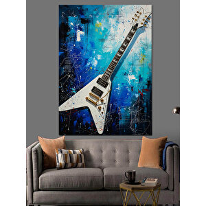 Mavi Arkaplan Elektro Gitar Dekoratif Kanvas - Mdf Ahşap Tablo 70x100 cm