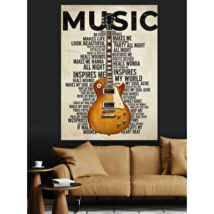 Müzik Yazılı Gitar Posteri Dekoratif Kanvas - Mdf Ahşap Tablo 50x70 cm