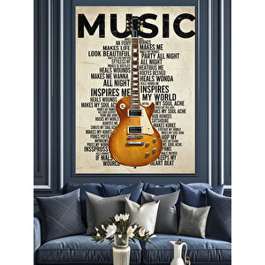 Müzik Yazılı Gitar Posteri Dekoratif Kanvas - Mdf Ahşap Tablo 50x70 cm