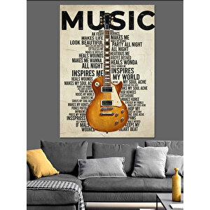 Müzik Yazılı Gitar Posteri Dekoratif Kanvas - Mdf Ahşap Tablo 50x70 cm