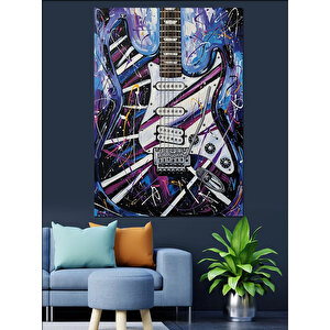 Renkli Elektro Gitar Çizimi Dekoratif Kanvas - Mdf Ahşap Tablo 100x140 cm