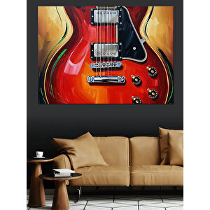 Kırmızı Elektro Gitar Müzik Dekoratif Kanvas - Mdf Ahşap Tablo 25x35 cm