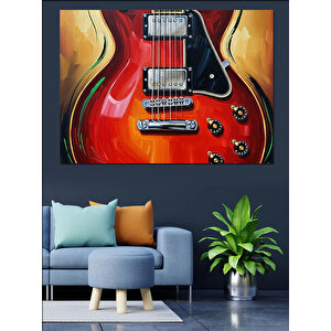 Kırmızı Elektro Gitar Müzik Dekoratif Kanvas - Mdf Ahşap Tablo 25x35 cm