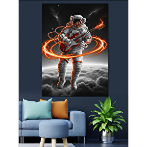 Uzayda Gitar Çalan Astronot Dekoratif Kanvas - Mdf Ahşap Tablo 50x70 cm