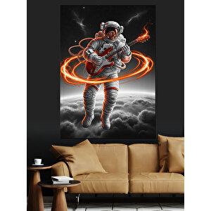 Uzayda Gitar Çalan Astronot Dekoratif Kanvas - Mdf Ahşap Tablo 50x70 cm