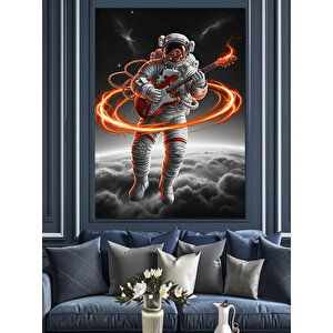 Uzayda Gitar Çalan Astronot Dekoratif Kanvas - Mdf Ahşap Tablo 50x70 cm