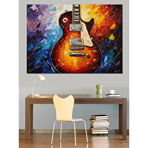 Elektrik Gitar Soyut Suluboya Dekoratif Kanvas - Mdf Ahşap Tablo 50x70 cm