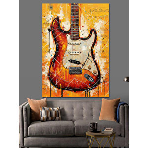 Kırmızı Gitar Alev Desenleri Dekoratif Kanvas - Mdf Ahşap Tablo 100x140 cm