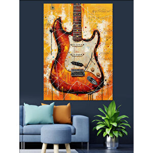 Kırmızı Gitar Alev Desenleri Dekoratif Kanvas - Mdf Ahşap Tablo 100x140 cm