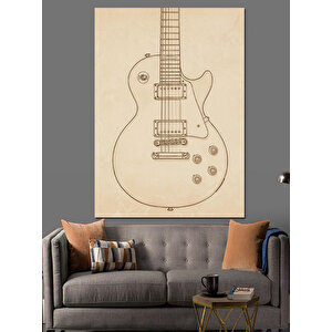 Vintage Gitar Eskiz Çizimi Dekoratif Kanvas - Mdf Ahşap Tablo 70x100 cm