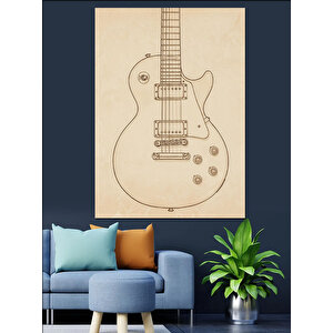 Vintage Gitar Eskiz Çizimi Dekoratif Kanvas - Mdf Ahşap Tablo 70x100 cm