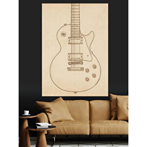 Vintage Gitar Eskiz Çizimi Dekoratif Kanvas - Mdf Ahşap Tablo 70x100 cm