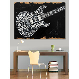 Kara Tahta Gitar Slogan Dekoratif Kanvas - Mdf Ahşap Tablo 50x70 cm
