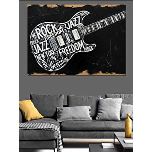 Kara Tahta Gitar Slogan Dekoratif Kanvas - Mdf Ahşap Tablo 50x70 cm