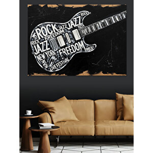 Kara Tahta Gitar Slogan Dekoratif Kanvas - Mdf Ahşap Tablo 50x70 cm