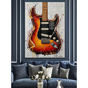 Alev Desenli Elektro Gitar Dekoratif Kanvas - Mdf Ahşap Tablo 35x50 cm