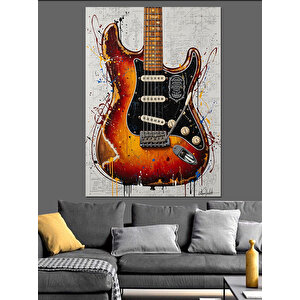 Alev Desenli Elektro Gitar Dekoratif Kanvas - Mdf Ahşap Tablo 35x50 cm