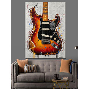 Alev Desenli Elektro Gitar Dekoratif Kanvas - Mdf Ahşap Tablo 35x50 cm