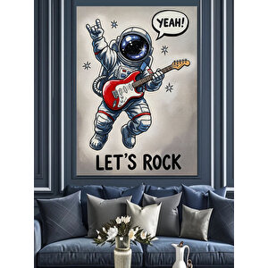 Gitar Çalan Astronot Rock Dekoratif Kanvas - Mdf Ahşap Tablo 100x140 cm