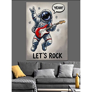 Gitar Çalan Astronot Rock Dekoratif Kanvas - Mdf Ahşap Tablo 100x140 cm