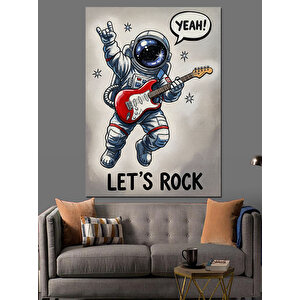 Gitar Çalan Astronot Rock Dekoratif Kanvas - Mdf Ahşap Tablo 100x140 cm