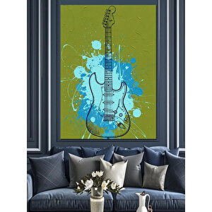 Mavi Gitar Müzik Teması Dekoratif Kanvas - Mdf Ahşap Tablo 35x50 cm