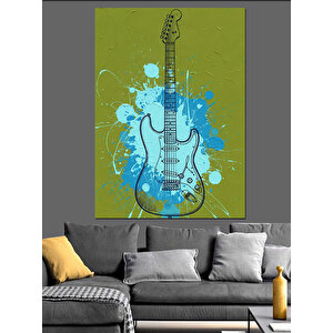 Mavi Gitar Müzik Teması Dekoratif Kanvas - Mdf Ahşap Tablo 35x50 cm