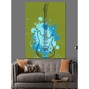 Mavi Gitar Müzik Teması Dekoratif Kanvas - Mdf Ahşap Tablo 35x50 cm