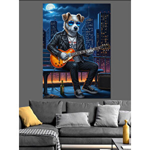 Gitar Çalan Köpek Çizimi Dekoratif Kanvas - Mdf Ahşap Tablo 35x50 cm
