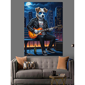 Gitar Çalan Köpek Çizimi Dekoratif Kanvas - Mdf Ahşap Tablo 25x35 cm