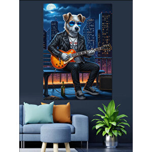 Gitar Çalan Köpek Çizimi Dekoratif Kanvas - Mdf Ahşap Tablo 25x35 cm