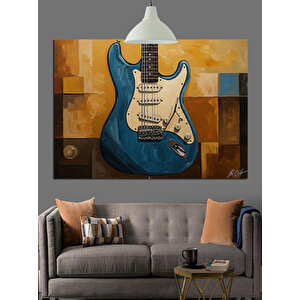 Mavi Elektro Gitar Çizimi Dekoratif Kanvas - Mdf Ahşap Tablo 70x100 cm