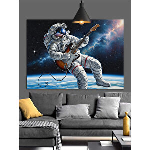 Uzayda Gitar Çalan Astronot Dekoratif Kanvas - Mdf Ahşap Tablo 35x50 cm