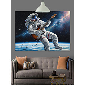Uzayda Gitar Çalan Astronot Dekoratif Kanvas - Mdf Ahşap Tablo 35x50 cm