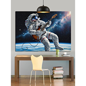 Uzayda Gitar Çalan Astronot Dekoratif Kanvas - Mdf Ahşap Tablo 35x50 cm