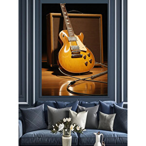 Altın Renkli Elektro Gitar Dekoratif Kanvas - Mdf Ahşap Tablo 25x35 cm