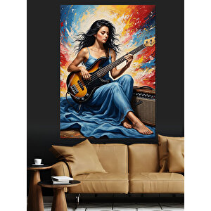 Gitar Çalan Kadın Müzisyen Dekoratif Kanvas - Mdf Ahşap Tablo 100x140 cm