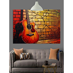 Tuğla Duvar Ve Gitar  Dekoratif Kanvas - Mdf Ahşap Tablo 70x100 cm