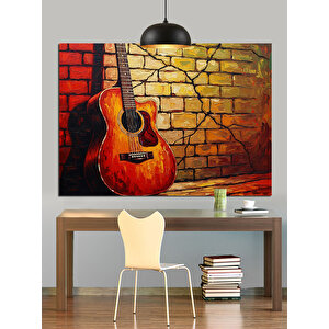 Tuğla Duvar Ve Gitar  Dekoratif Kanvas - Mdf Ahşap Tablo 70x100 cm