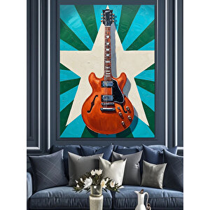 Elektrik Gitar Müzik Yıldız Dekoratif Kanvas - Mdf Ahşap Tablo 70x100 cm