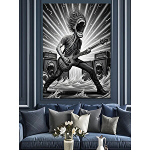 Gitar Çalan Çılgın Adam Dekoratif Kanvas - Mdf Ahşap Tablo 50x70 cm